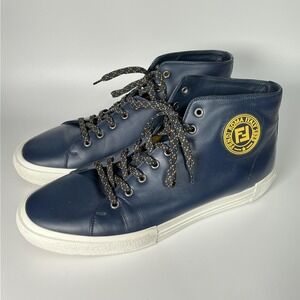 Fendi Shoes Mens Size 12 13 Navy Blue Leather High Top Sneakers Made In Italy